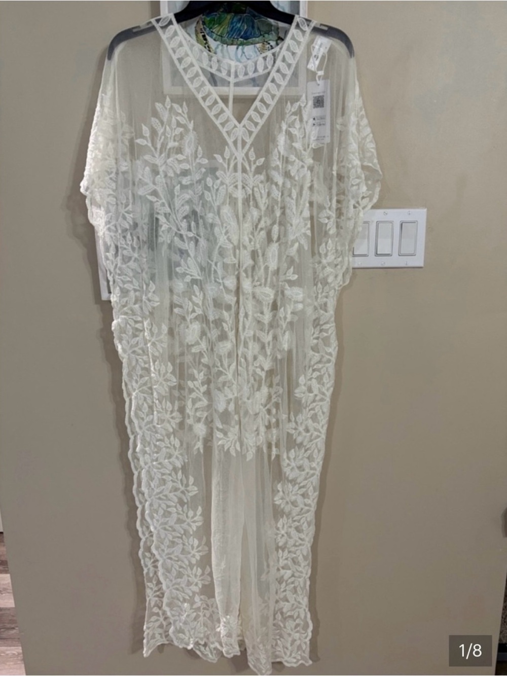 Cupshe Sheer Embroidered Lace Caftan Cover-Up in Cream